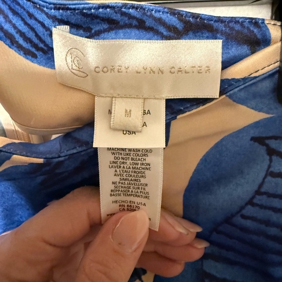 Corey Lynn Calter Blue and Cream Satin Pants - Picture 3 of 6